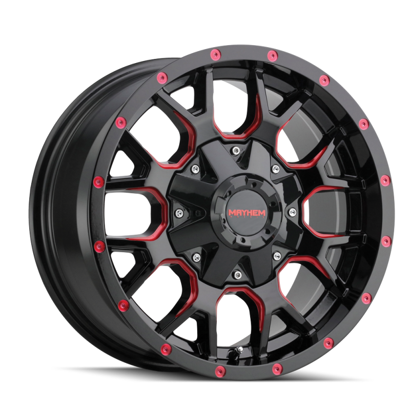 Mayhem 8015-7952BTR18 Mayhem 8015 Warrior 17x9 / 5x127 BP / 18mm Offset / 87mm Hub Black w/ Prism Red Wheel