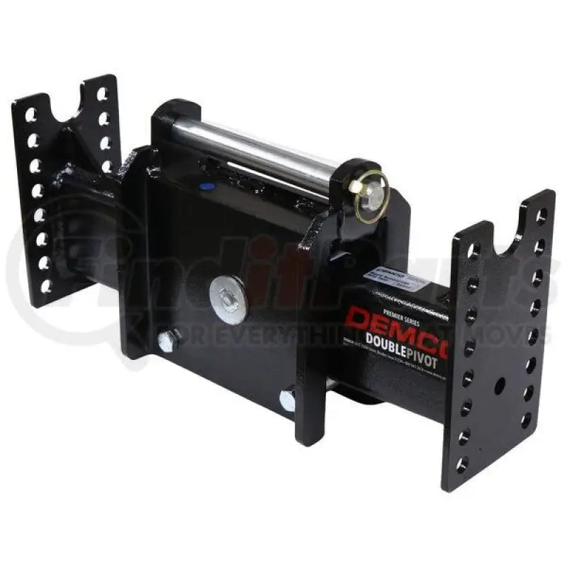 Black metal Demco 5th wheel trailer hitch adapter with double pivot for easy towing