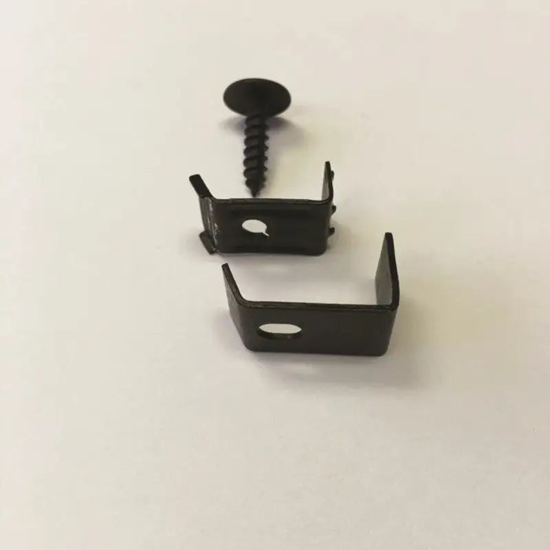 Black metal brackets and screw from 6400KT Hopkins Hardware Kit for easy DIY fixes