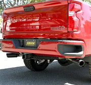 Red pickup truck with Gibson Exhst dual extreme exhaust system for better performance