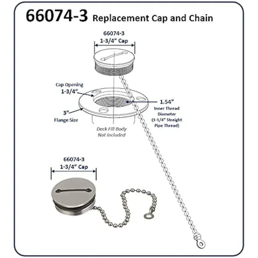 Replacement marine cap chain for Deck Fill Body on Attwood Marine Cap/Chain 66074-3