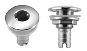 Shiny stainless steel drain fitting with threaded nipple end for water drainage on Attwood Marine