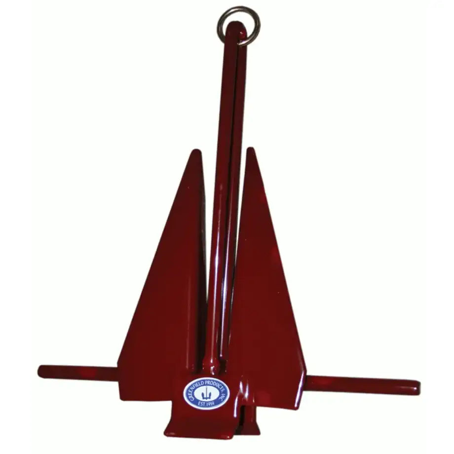 Red painted boat anchor with 669-6-RD Greenfield fluke slip ring for secure holding