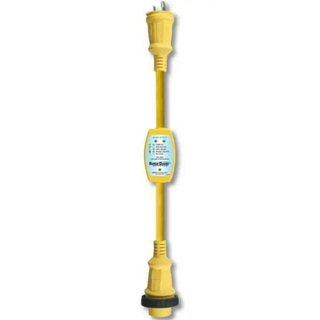Yellow electrical adapter with indicator lights for Southwire 30A portable marine entry system