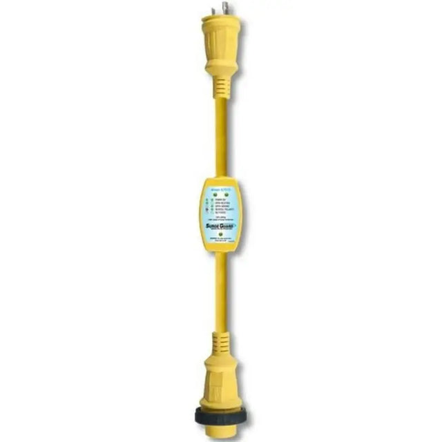 Yellow electrical adapter with indicator lights for Southwire 30A portable marine entry system