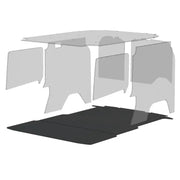 Clear acrylic coffee table with Legend Fleet Stabiligrip black base