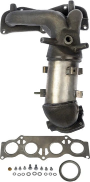 Automotive exhaust manifold with catalytic converter and hardware for Dorman manifold converter