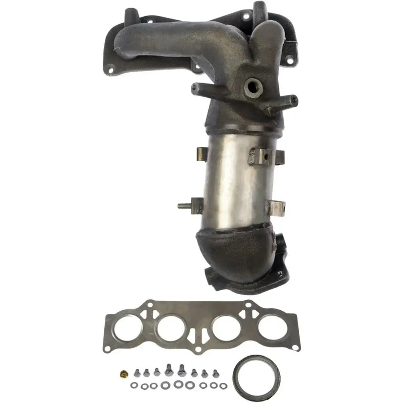 Automotive exhaust manifold with catalytic converter and hardware for Dorman manifold converter