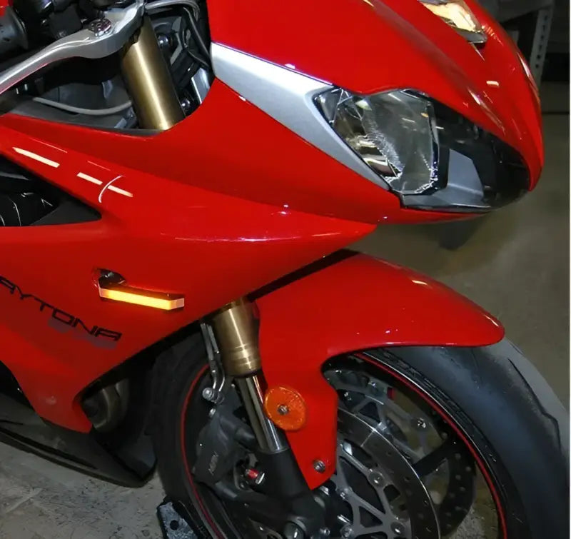 Red Daytona motorcycle front LED turn signals for sleek led turn signal upgrade