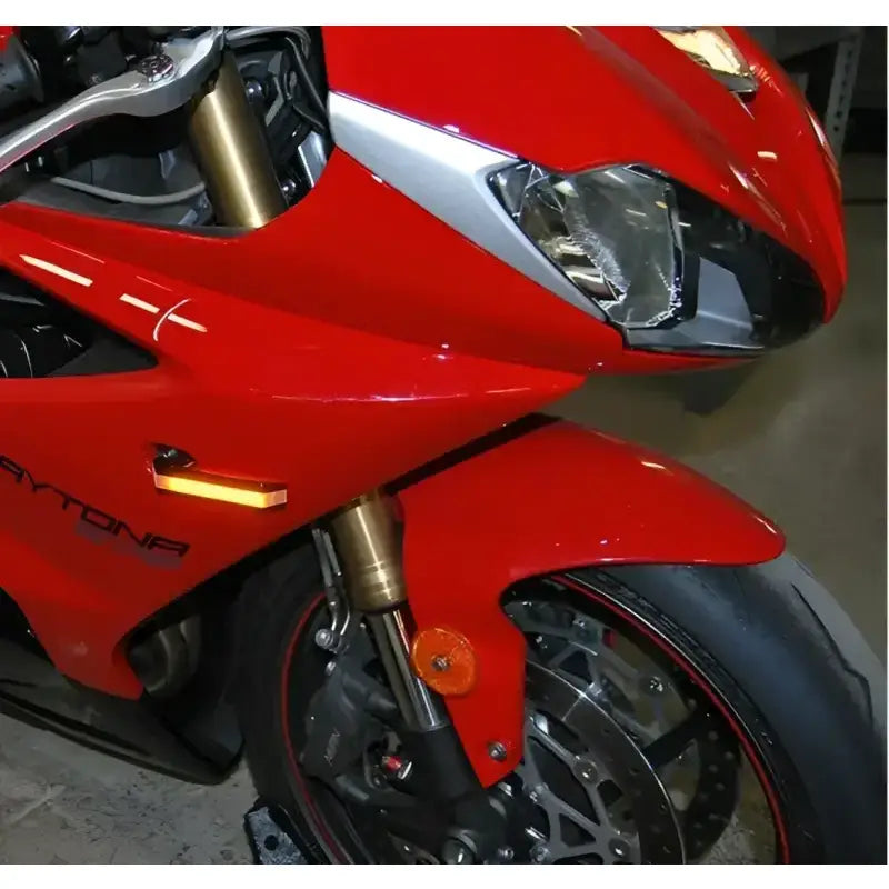Red Daytona motorcycle front LED turn signals for sleek led turn signal upgrade