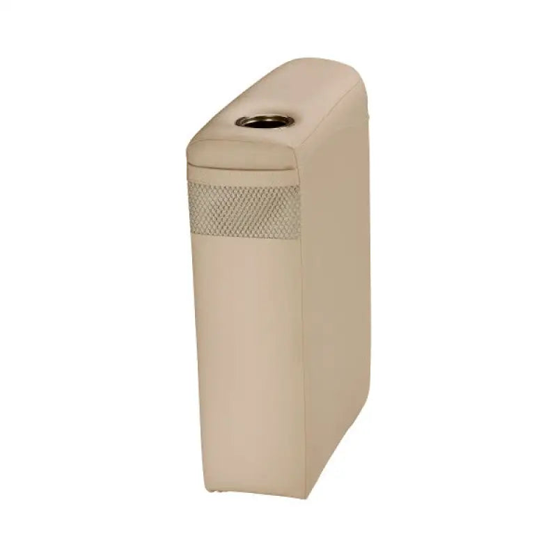 Beige trash receptacle with metal accent from Taylor Made LCI LFT RTM arm series