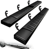Black truck running boards for Ford Transit with roof rack for carrying oversized equipment