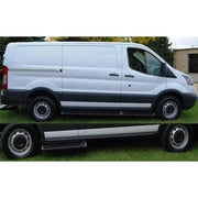 White Ford Transit van with roof rack for carrying oversized equipment, model 683494-01