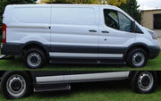White Ford Transit van with roof rack for carrying oversized equipment, model 683494-01