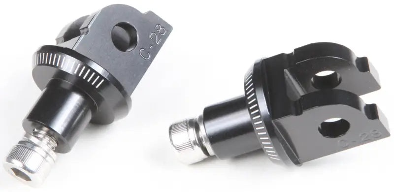 Black aluminum 6866N footpeg adapter with threaded bases for racing footpegs