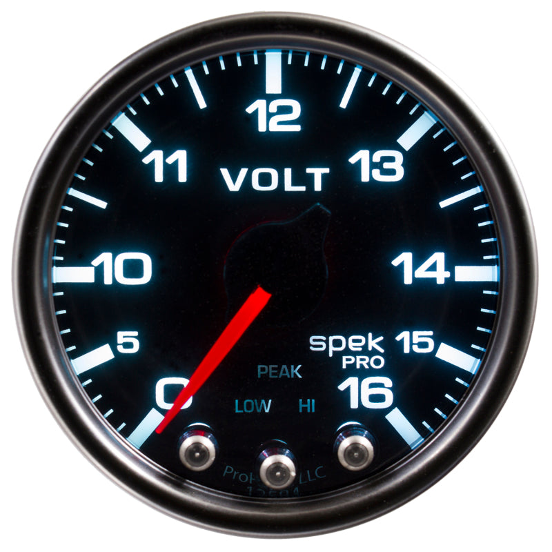 AutoMeter P34452 Autometer Spek-Pro Gauge Voltmeter 2 1/16in 16V Stepper Motor W/Peak & Warn Blk/Smoke/Blk - P34452