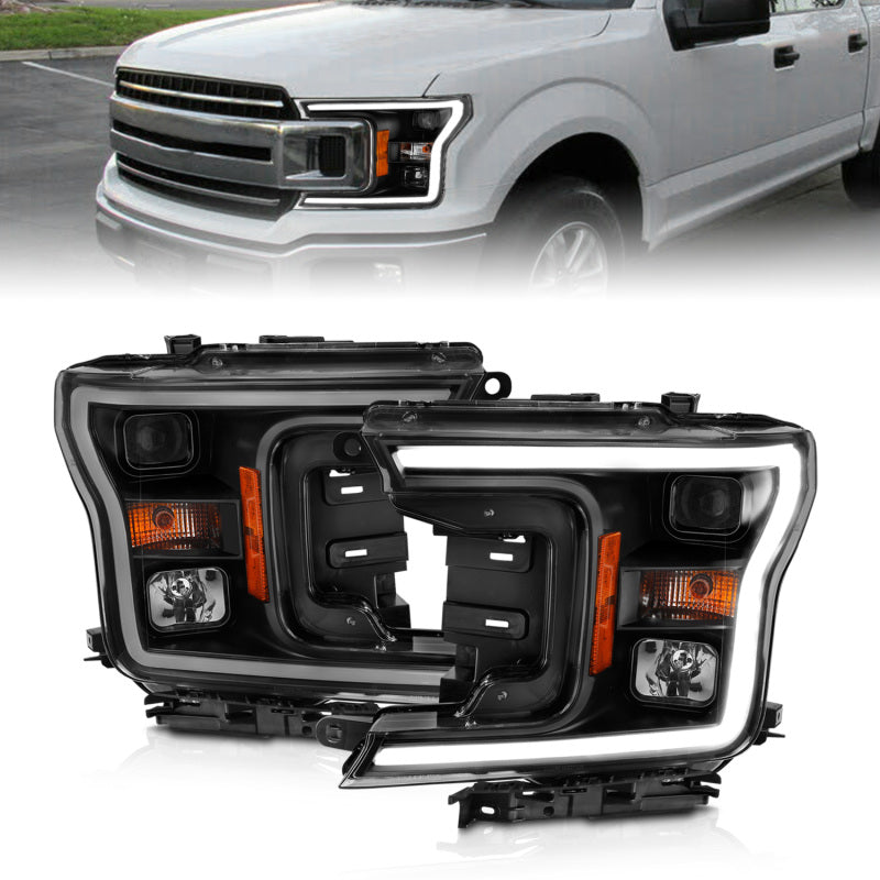 ANZO 111467 ANZO 2018-2019 Ford F-150 Projector Plank Style H.L. Black Amber (Without Switchback)