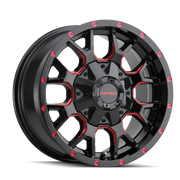 Mayhem 8015-7952BTR18 Mayhem 8015 Warrior 17x9 / 5x127 BP / 18mm Offset / 87mm Hub Black w/ Prism Red Wheel