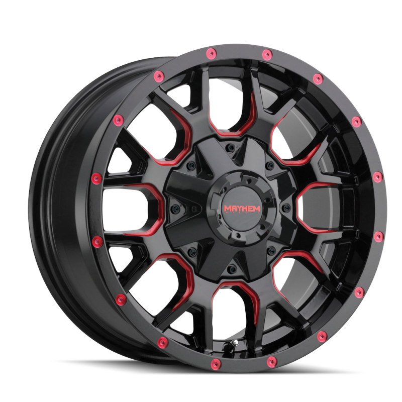 Mayhem 8015-7952BTR18 Mayhem 8015 Warrior 17x9 / 5x127 BP / 18mm Offset / 87mm Hub Black w/ Prism Red Wheel