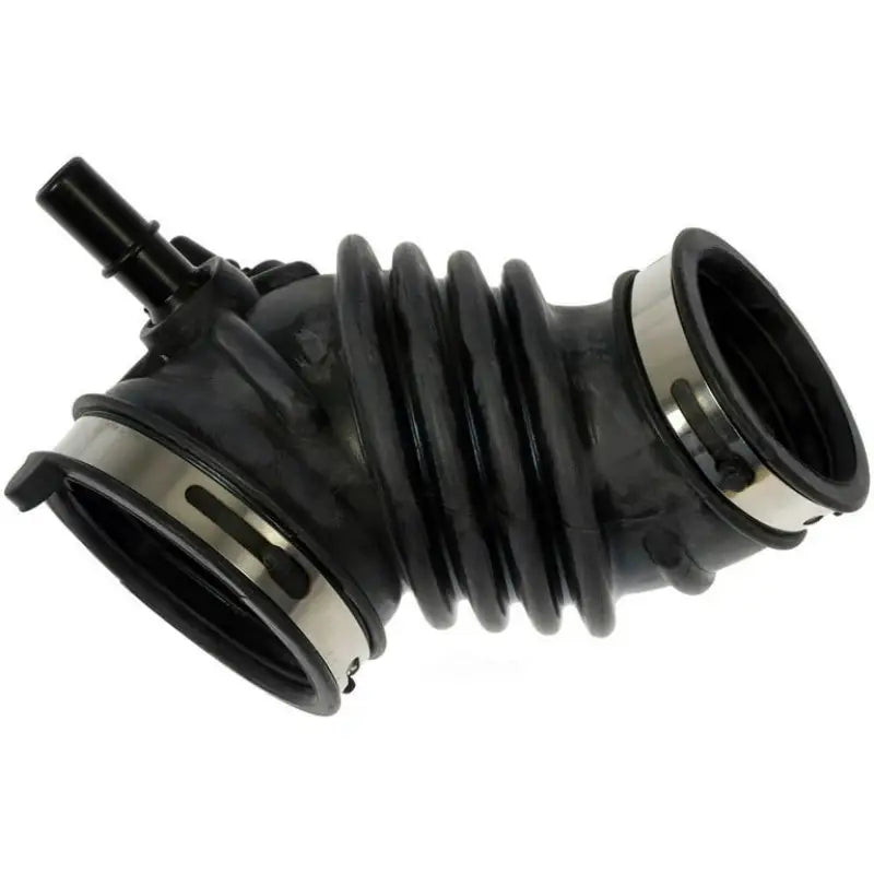 Black corrugated rubber intake hose with metal clamps for Dorman intake hose replacement