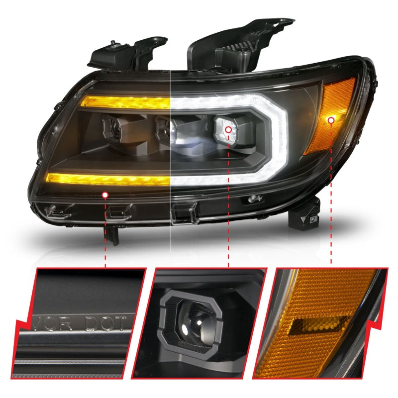 ANZO 15-22 Chevrolet Colorado Full LED Projector Headlights w/ Initiation & Sequential - Black - 111615