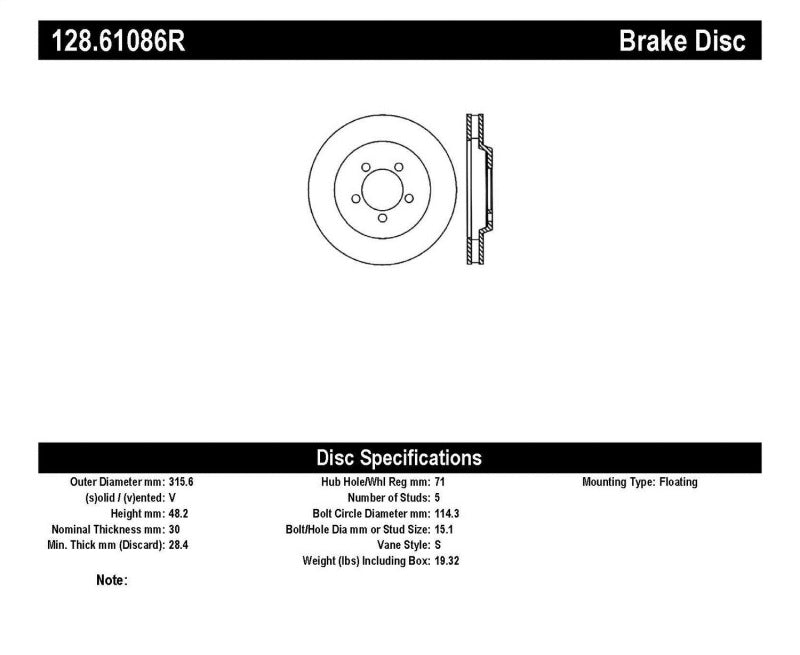 128.61086R Stop Tech Fs Mustang V8 06-10