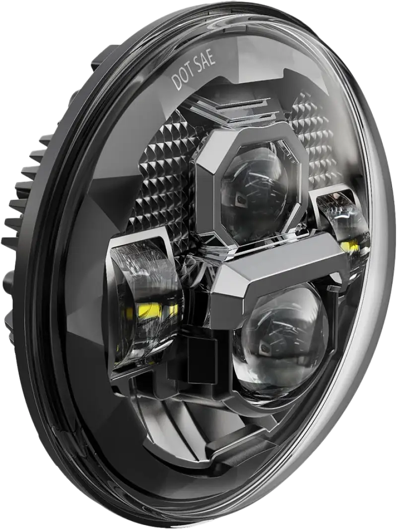 Round LED headlight with chrome accents for Rugged Ultra View 7 Inch LED Headlight Rugged Ultra View Black
