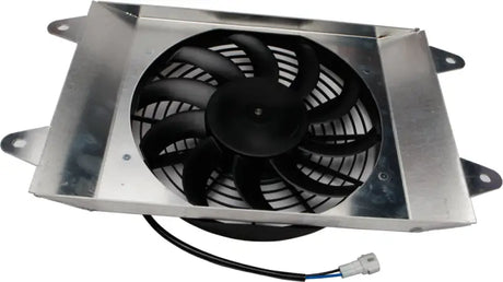 Silver-framed cooling fan with black blades for ATV UTV cooling, direct OEM replacement