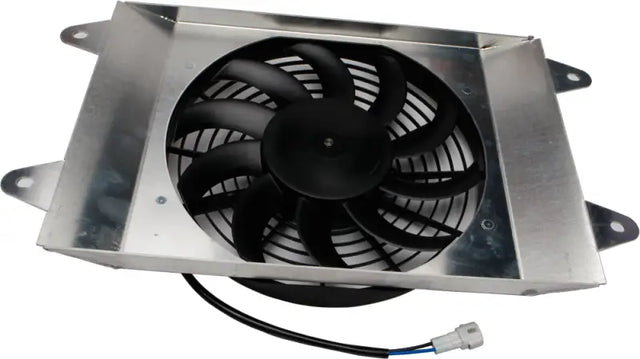 Silver-framed cooling fan with black blades for ATV UTV cooling, direct OEM replacement