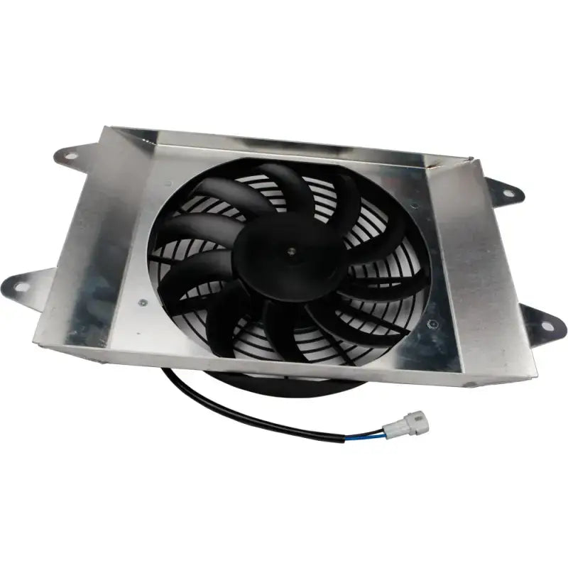 Silver-framed cooling fan with black blades for ATV UTV cooling, direct OEM replacement