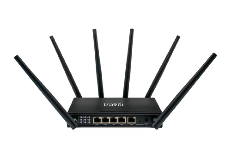700-011 Pace Int'L Travlfi Journey Xtr Router with multiple antennas for high-speed internet connectivity and portability.