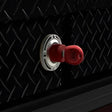 70043R Weatherguard Lock with Replacement Codable Feature, durable red lock on black diamond plate background, secure and precise coding for Weatherguard equipment protection.
