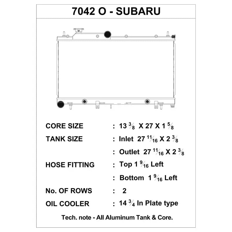 Csf Radiator 7042O 7042O Csf Radiator 08-14 Subaru Impreza W/ Built-In Oi