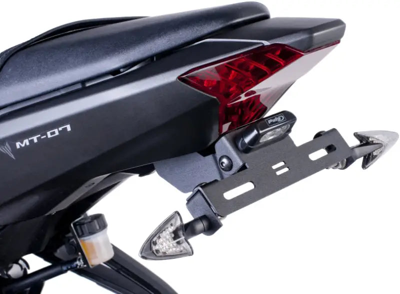 Motorcycle rear end with license plate holder showcasing 7108N Fender Eliminator Kit Black