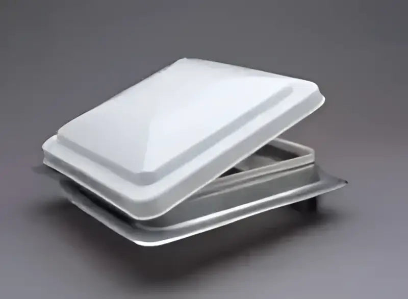 White RV roof vent on Heng’s Universal Vent 71112A-C for easy 12V setup