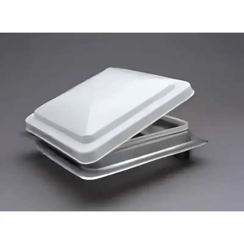White RV roof vent on Heng’s Universal Vent 71112A-C for easy 12V setup