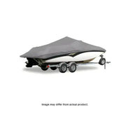 Carver boat cover on trailer with gray protective cover for Skiff-19 boat