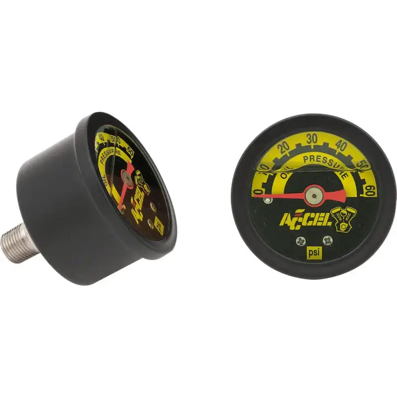 Black-cased analog oil pressure gauge with yellow dial for accurate oil pressure readings