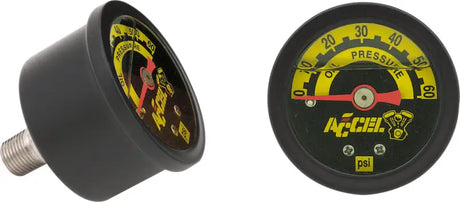 Black-cased analog oil pressure gauge with yellow dial for accurate oil pressure readings
