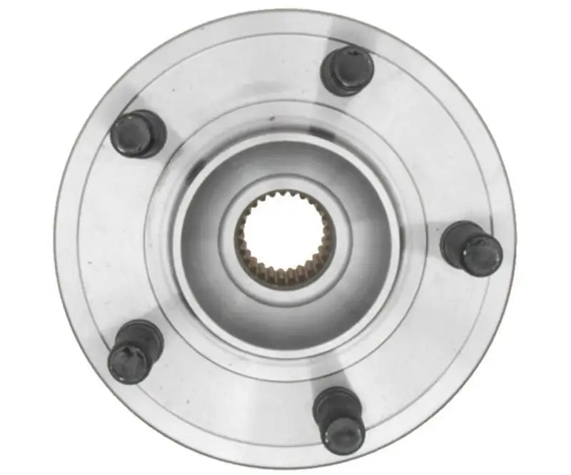 Silver car wheel hub showing the Raybestos Wheel Hub Assembly for easy replacement