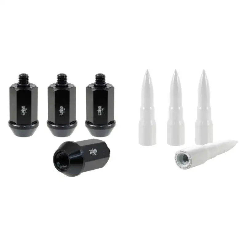 Black and white lug nuts for True Spike Wheel Installation Kit, perfect for spike wheel installation