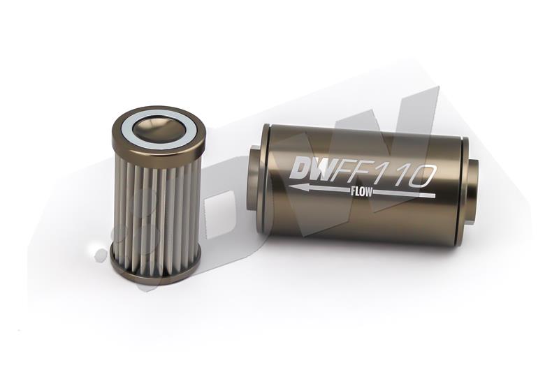 DeatschWerks 8-03-110-010K DeatschWerks Stainless Steel 8AN 10 Micron Universal Inline Fuel Filter Housing Kit (110mm)