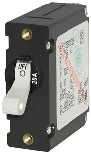 Blue Sea 7214BSS Circuit Breaker Aa1Toggle, 20A, black and white switch.
