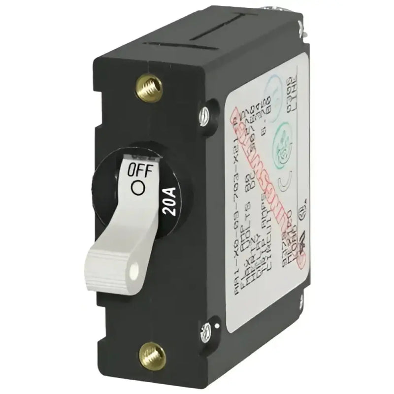 Blue Sea 7214BSS Circuit Breaker Aa1Toggle, 20A, black and white switch.
