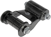 Black metal suspension shackle with bushings and bolts from Dorman Shackle Kit
