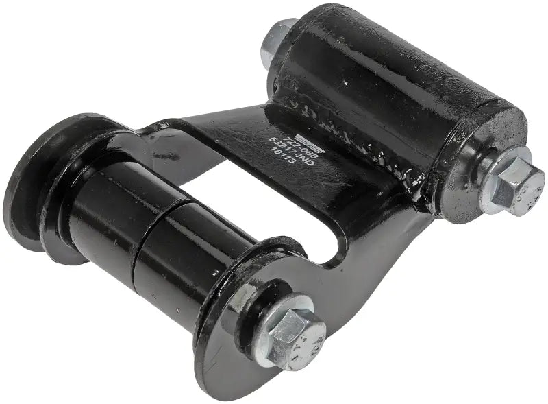 Black metal suspension shackle with bushings and bolts from Dorman Shackle Kit