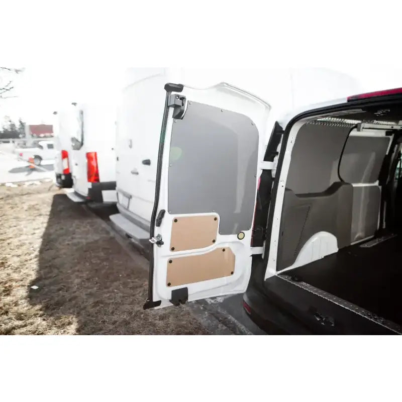 Open white van doors on Legend Fleet Transit Connect LWB model for easy access