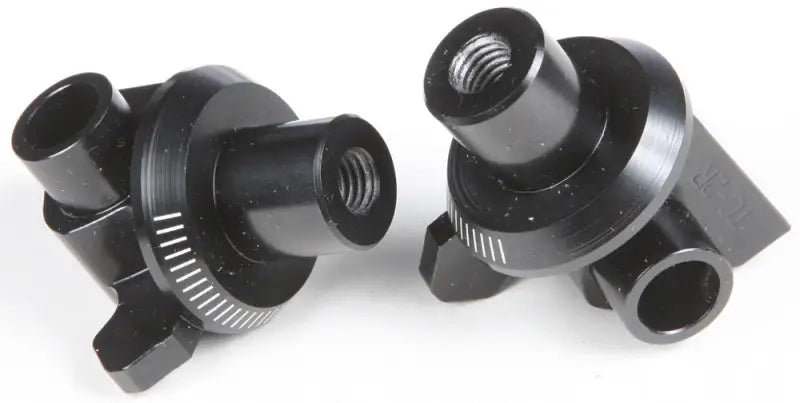Black anodized aluminum 7232N footpeg adapter mounts for racing footpegs with threaded holes