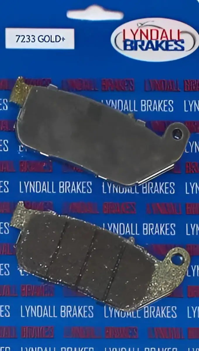 Two Lyndall Brakes Gold Plus brake pads on retail packaging for stopping power