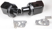 Disassembled black metal 7239N footpeg adapter for racing footpegs with springs and plates